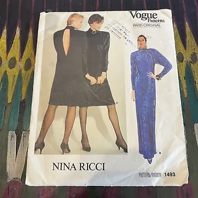 Vintage 80s Vogue Paris 1493 Nina Ricci Loose Fitting Dress Sewing Pattern UNCUT • $12