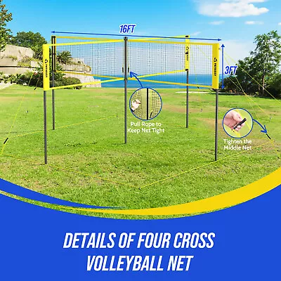 Portable Four Square Volleyball Net For Adults & Youths 4 Way Volleyball Net • $104.03