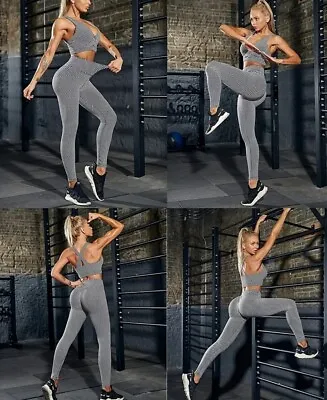 $19.99 • Buy Honeycomb Anti-Cellulite Yoga Set Crop Top Bra & Leggings Gym Outfit Size Small