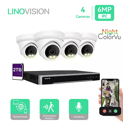 LINOVISION 8CH PoE IP Security Camera Kit With (4)6MP Night Color Vision Cameras • $639.99