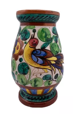 Vintage Petite Italian Art Pottery Vase Hand Painted Bird Design Signed • $24.95