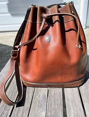 VTG Mark Cross Brown Leather Crossbody Purse Handbag Bucket Drawstring Hobo • $70.97