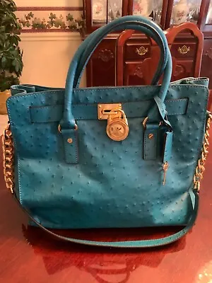 Michael Kors Turquoise Ostrich Leather Hamilton Ns Tote • $90