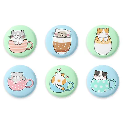 Set Of 6 Cats In Coffee Mug Cup 1 Inch Magnets For Fridge Whiteboard Kitchen • $8.65