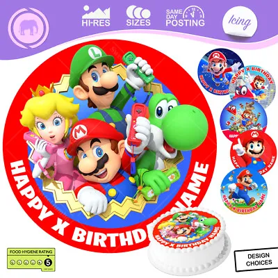 Super Mario Cake Topper Personalised Decoration Round Circle Edible Icing Print • £14.47