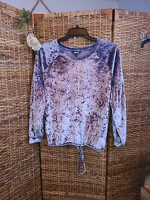 Lavender Velvet Shirt SZ XL Project Runway Drawstring Waist • £9.50