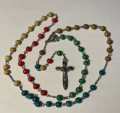 Vintage Rosary Multicolor Wood Beads Christian Crucifix Catholic • $10