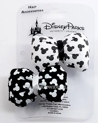 NEW Disney Parks Black & White Mickey Icon Hair Accessories 2 Pack Bow Clips • $7.77