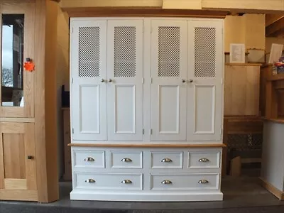 £1395 • Buy Rutland Painted 4 Door Linen/ Larder Cupboard (Fretwork Design)- F&B All White 