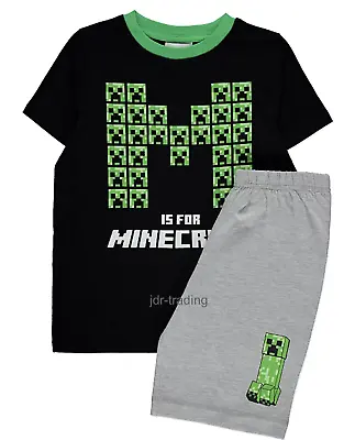 £7.89 • Buy Boys Kids MINECRAFT CREEPER GAMING PYJAMAS T Shirt Shorts Childrens Pjs Set 6-14