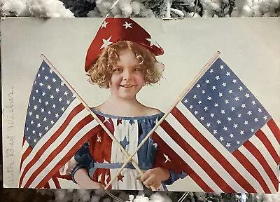 Vintage Patriotic Fourth Of July Postcard Girl With American Flags • $7.90