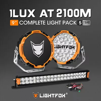 Lightfox Osram Pair 9inch LED Driving Spot Lights W/ DRL+ 20  LED Light Bar • $464.95