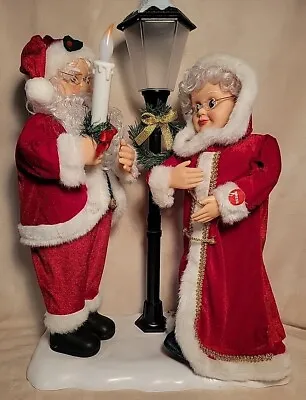 Musical Animated Mr & Mrs Santa Claus Christmas Holiday + Lamp Post Light Works • $70