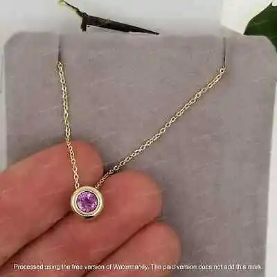 0.75 Ct Lab Created Pink Sapphire Solitaire Bezel Pendant 14K Yellow Gold Over • $72