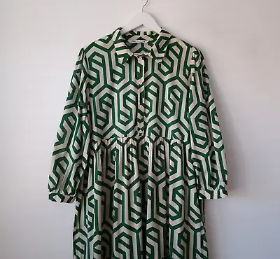 Zara Geometric Print Karen Midi Tunic Dress Green Size XL Extra Large 14 16 • £49.99