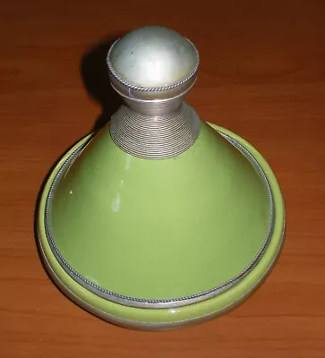 Moroccan Cooking Tagine Tajine Terracotta * Lime Green Enamel Metal Trim Morocco • $24.95