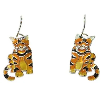 Zarah Zarlite Cat Golden Tabby Pierced Earrings Silver Plated With Gift Box • $23.99