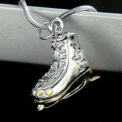 3D Ice Skate Made With Swarovski Crystal Figure Skating Shoes Chain Necklace NEW • £38.22