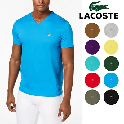 $53.95 • Buy Mens Lacoste T-Shirt V Neck Pima Cotton SS Regular Fit Tee Lacoste TH6710 NEW