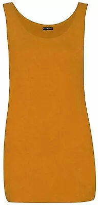 Womens Scoop Neck Sleeveless Ladies Long Stretch Plain Vest Strappy T-shirt Top • £4.99