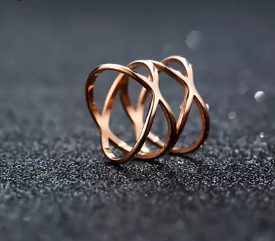 18KGP Stainless Steel 316L Rose Gold Double X Design Rings • $8.98