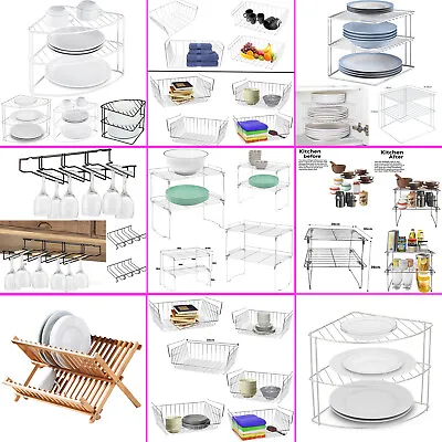 Kitchen Storage Basket Cupboard Space Organizer Plates Shelf Mug Holding Racks • £9.96