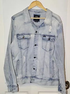 RVCA Denim Jacket Size Large Light Blue Distressed • $39.99