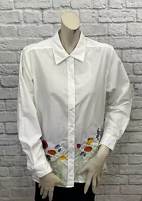 Quacker Factory Women’s White Floral Embroidered Long Sleeve Top Size M • $5.99