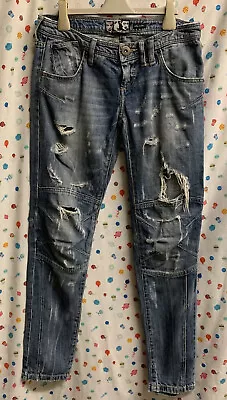 £22.95 • Buy Y2K 2000’s River Island 6 R Blue Ripped Biker Denim Low Rise Jeans W 30 Leg 30”