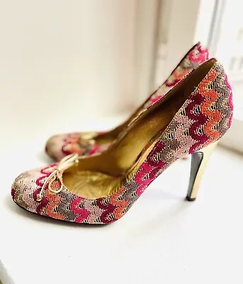 NEW MISSONI Designer Fashion Heel Shoe Leather Gold Pink Fabric Boot Runway Show • $89.99