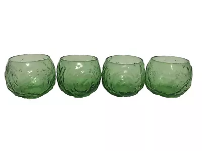 4 Vintage MCM Green Crinkly Roly Poly Morgantown Seneca Driftwood Glasses • $26.50