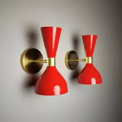 Stylish Red Wall Sconce Pair Of Mid Century Italian Diablo Light Fixture Lamps • $116.69