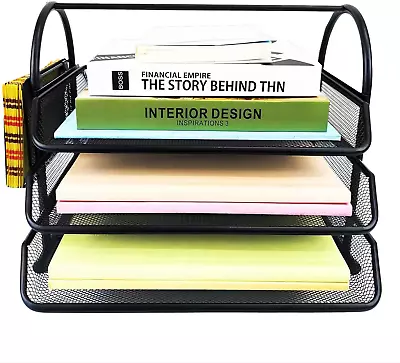 3 Tier File Organizer Office Desk Mesh Letter Tray Paper With 3 Trays Easy • $19.14