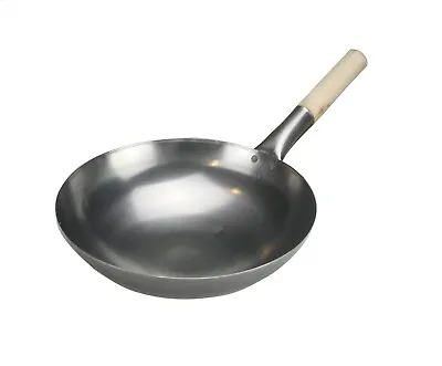 Carbon Steel Wok Chinese Cooking Wooden Handle Stir Fry Pan Hob Catering • £19.99