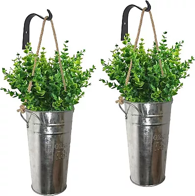 Galvanized Metal Wall Planter Farmhouse Rustic Hanging Vase Set Of 2 • £12.99