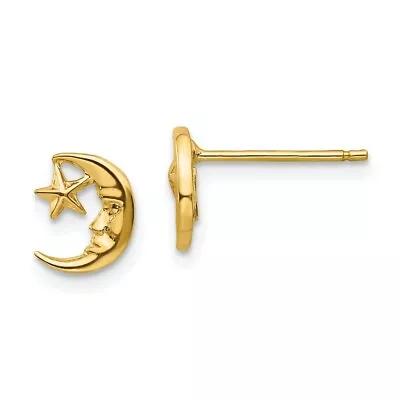 14k Yellow Gold Moon And Star Post Stud Earrings 0.32 Inch • $131.80