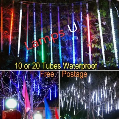 50cm LED Remote Control SOLAR 10 Tubes Running Lights Meteor Shower Outdoor UK • £22.99