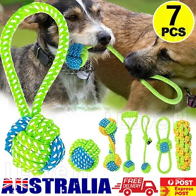 $19.32 • Buy 7Pcs Dog Rope Chew Toys Kit Strong Knot Ball Pet Puppy Cotton Teething Toy LOVE