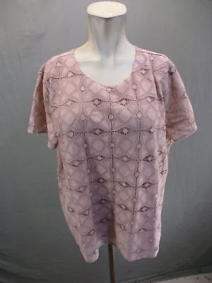 J. Jill Size PXL Womens Pink Cotton Blend Lace Round Neck Short Sleeve Top 1RE10 • $10