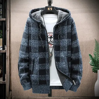 Men's Heavy Fleece Lined Sherpa Hoodie Plaid Flannel Jacket With Hood • $36.99
