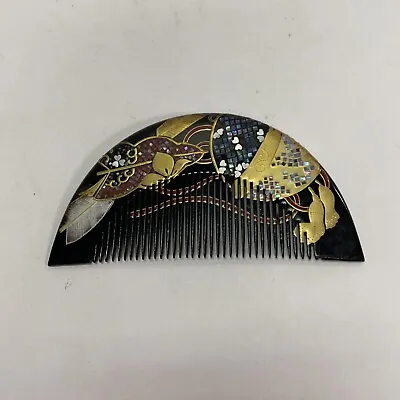 Vintage Japanese Abalone Shell Mother Of Pearl Inlay Lacquer Wood Hair Comb • $195