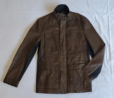 Jhon Varvatos Brown /black Zipper & Snap Lamb Skin Leather Jacket Men's Size S • $325.50