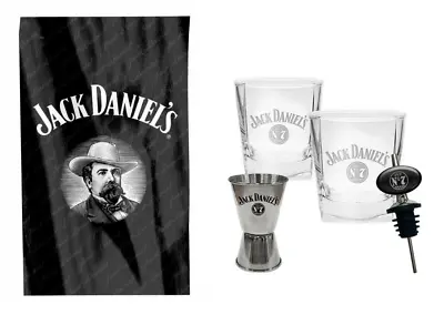 Jack Daniel's Set Of 2 Spirit Scotch Glasses Jigger & Pourer & Cape Wall Flag • $58.95