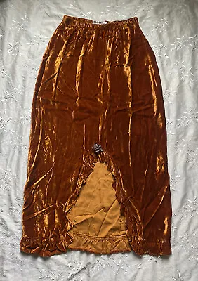 Bodil Crushed Velvet Maxi Skirt Ruffled Pull On Size M Long Vintage Look Slit • $48