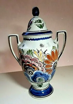 Polychrome Delft 2 Handled 10  Pottery Urn & Lid Hand Painted Signed DP-Holland • $79.99