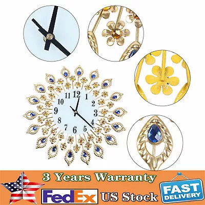 Gold Luxury Peacock Large Wall Clock 38cm 3D Metal Living Room Watch Home Decor • $18.80