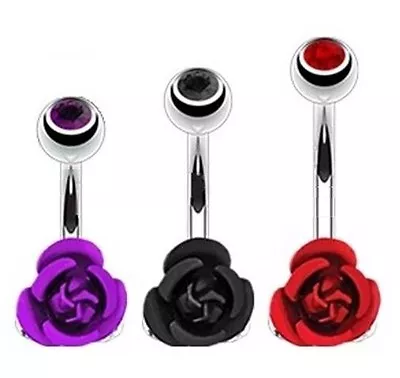 £2.80 • Buy GRADE 5 TITANIUM - Rose Belly Bar - RED PURPLE Or BLACK - 6mm 8mm 10mm 12mm 14mm