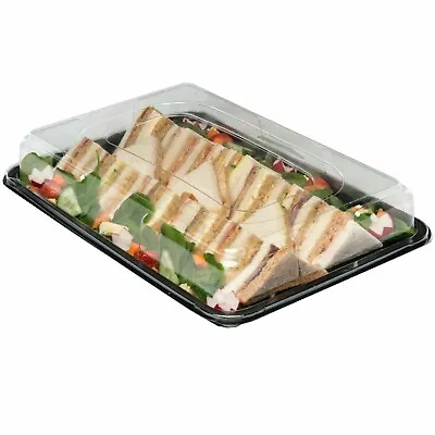 £19.99 • Buy 5 X LARGE Reusable Black Sandwich Platters With Clear Lids Catering Buffet Party