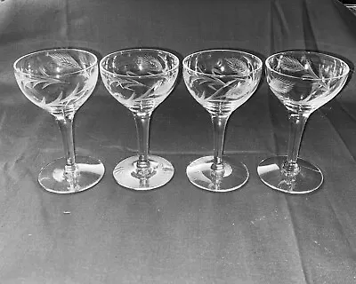 4 Vintage Cordial Liquor Stemware Glasses Etched Crystal In Wheat Pattern 2 OZ • $19.99