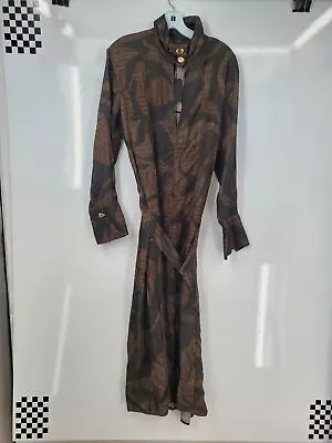 NWT Massimo Dutti Women's Brown Printed Teardrop Neckline A Line Dress Size 8 • $15.99